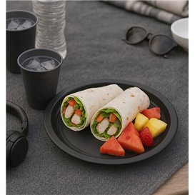Plastikteller PS Wiederverwendbar Flach Schwarz Ø220mm (300 Stück)