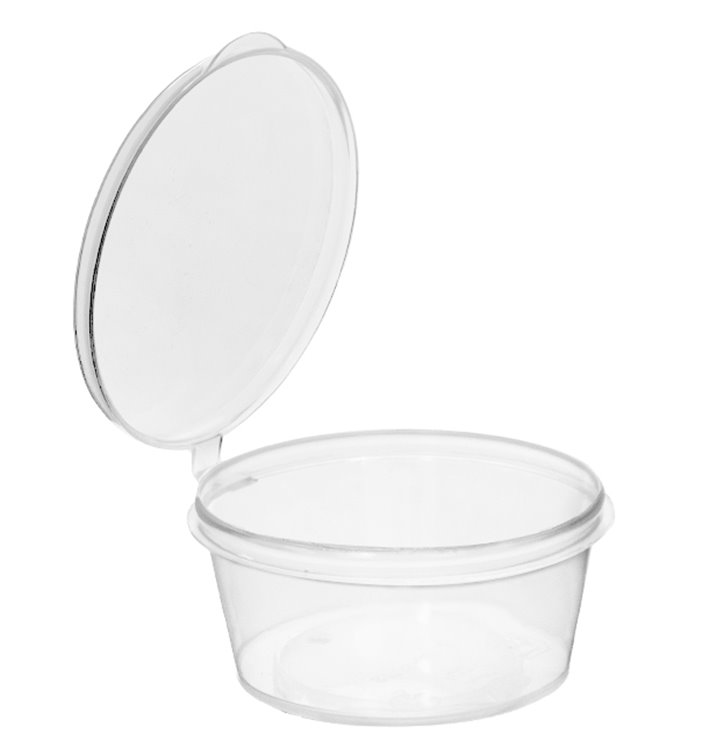 Saucenbecher mit Klappdeckel aus PP Transparent 30ml (100 Stück) Saucenbecher mit Klappdeckel aus PP Transparent 30ml (100 Stück)