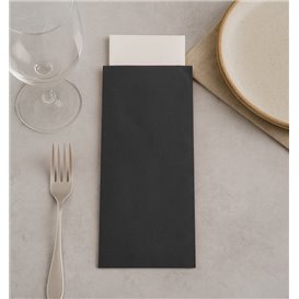 Bestecktaschen mit Servietten Schwarz 11x25cm (100 Stück)