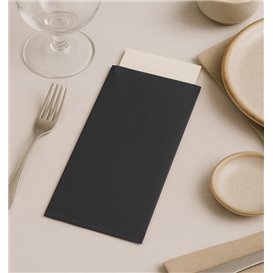 Bestecktaschen mit Servietten Schwarz 11x25cm (100 Stück)