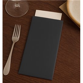 Bestecktaschen mit Servietten Schwarz 11x25cm (100 Stück)