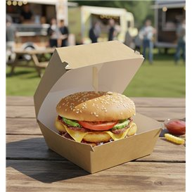 Verpackungen Hamburger aus Kraft Mega Doppeltem Verschlusskarton 15,5x15,5x10cm (200 Stück)