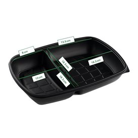 Wiederverwendbare Plastikbehälter aus PP Schwarz 2F 1300ml 28x20x4cm (150 Stück)
