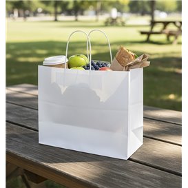 Papiertüten Weiß mit Gedrehten Griffen 80g/m² 32+16x27cm (25 Stück)