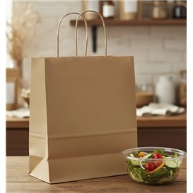 Tüten Papier Kraft mit Gedrehten Griffen 80 g/m² 22+10x28cm (250 Stück)