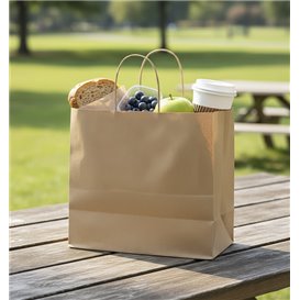 Tüten Papier Kraft mit Gedrehten Griffen 80 g/m² 32+16x26cm (25 Stück)
