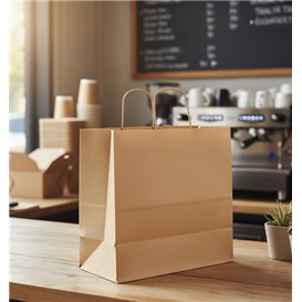 Tüten Papier Kraft mit Gedrehten Griffen 80 g/m² 26+17x26cm (25 Stück)