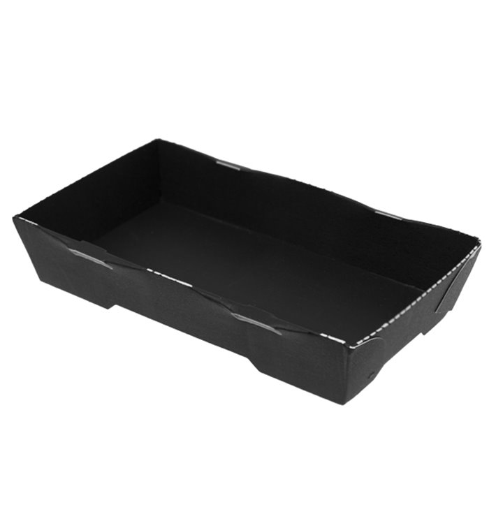 Schwarzes Sushi-Tablett aus Karton 12x6,2cm (600 Stück)