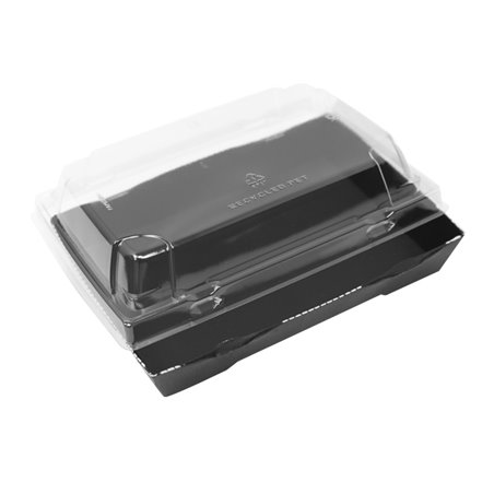 Schwarze Kartonverpackung für Sushi mit geschlossenem Deckel