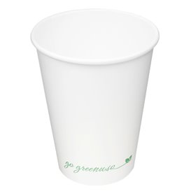Weißer Pappbecher "Go Green" 12Oz/360ml Ø9,0cm (50 Stück)