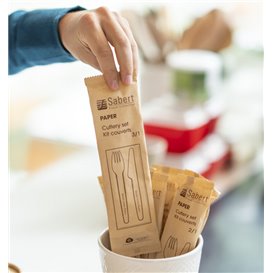 Papier-Besteck Set Gabel, Messer und Serviette (300 Stück)