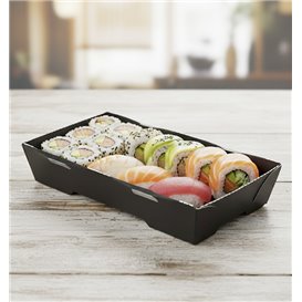 Schwarzes Sushi-Tablett aus Karton 12x6,2cm (600 Stück)