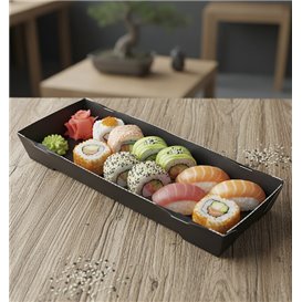 Schwarzes Sushi-Tablett aus Karton 22x9cm (400 Stück)
