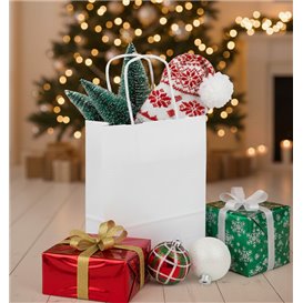 Papiertüten Kraft weiß mit Henkeln 90g/m² 18+8x24cm (25 Stück)