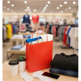 Papiertüten Kraft rot mit Henkeln 90g/m² 22+10x27cm (25 Stück)