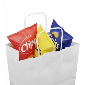 Papiertüten Kraft weiß mit Henkeln 90g/m² 24+11x32cm (25 Stück)