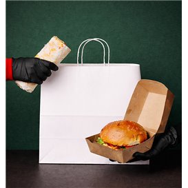 Papiertüten Kraft weiß mit Henkeln 90g/m² 28+11x32cm (25 Stück)