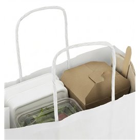 Papiertüten Kraft weiß mit Henkeln 90g/m² 28+11x32cm (25 Stück)