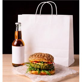 Papiertüten Kraft weiß mit Henkeln 90g/m² 28+11x32cm (25 Stück)