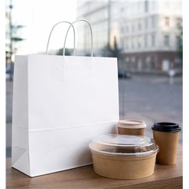 Papiertüten Kraft weiß mit Henkeln 90g/m² 28+11x32cm (25 Stück)