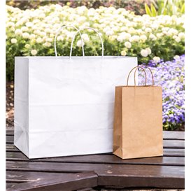 Tüten Papier Weiße mit Gedrehten Griffen 80 g/m² 32+16x26cm (250 Stück)