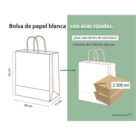 Papiertüten Kraft weiß mit Henkeln 90g/m² 28+11x32cm (25 Stück)