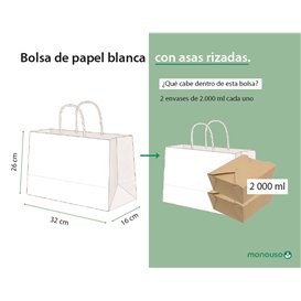Tüten Papier Weiße mit Gedrehten Griffen 80 g/m² 32+16x26cm (250 Stück)