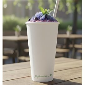 Weißer Pappbecher "Go Green" 20Oz/600ml Ø9,0cm (1.000 Stück)