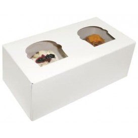 Caja con Soporte para 2 Cupcakes 19,5x10x7,5 Blanca B-20 (160 Un