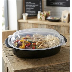Schwarzer Ovaler PP-Behälter mit Deckel 600ml 15,4x22,6cm (300 Stück)