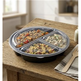 Schwarze PP Kunststoffschale 3F mit Deckel 920ml Ø22cm (50 Stück)