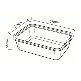 Transparenter Rechteckiger Kunststoffbehälter aus PP 650ml 17,3x11,9x5,1cm (500 Stück)