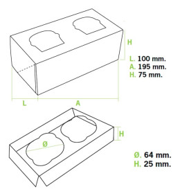 Cupcake Box für 2-Cupcake 19,5x10x7,5cm pink (160 Einh.)