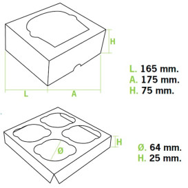Cupcake Box für 4-Cupcake 17,3x16,5x7,5cm weiß (140 Einh.)