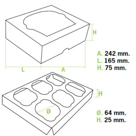 Cupcake Box für 6-Cupcake 24,3x16,5x7,5cm pink (100 Einh.)