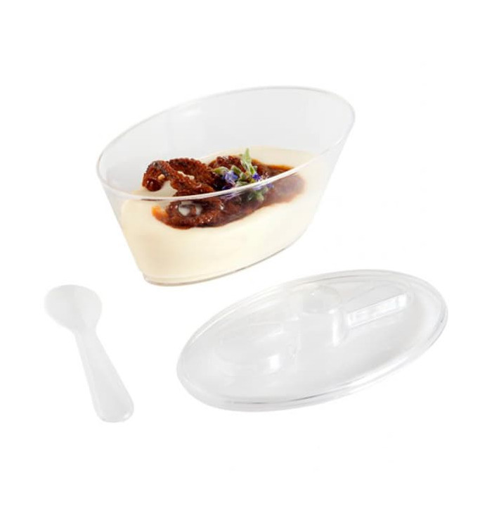 Plastikschüssel Viereckige Oval mit Deckel und Löffel 10,1x6,1x6cm Plastikschüssel Viereckige Oval mit Deckel und Löffel 10,1x6,1x6cm