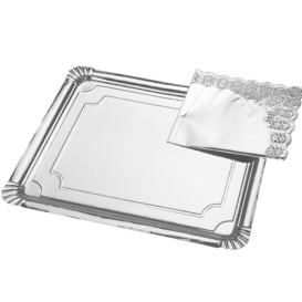 Pappschale rechteckig Silber 18x24cm (100 Stück)