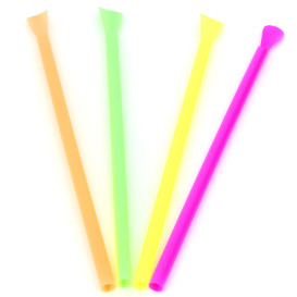 Trinkhalme mit Löffel starr 4 Farben Ø6mm 20cm